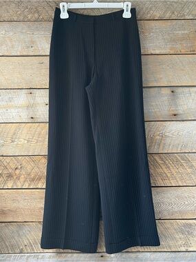 VTG 90s Ann Taylor Sz 2 Black Pinstripe Dress Pants Wide-Leg Trousers Careerwear